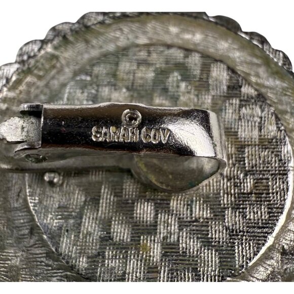 Sarah Coventry Womens Silver Tone Clip-On Earrings Retro 1960s Scalloped Black A - Picture 4 of 5